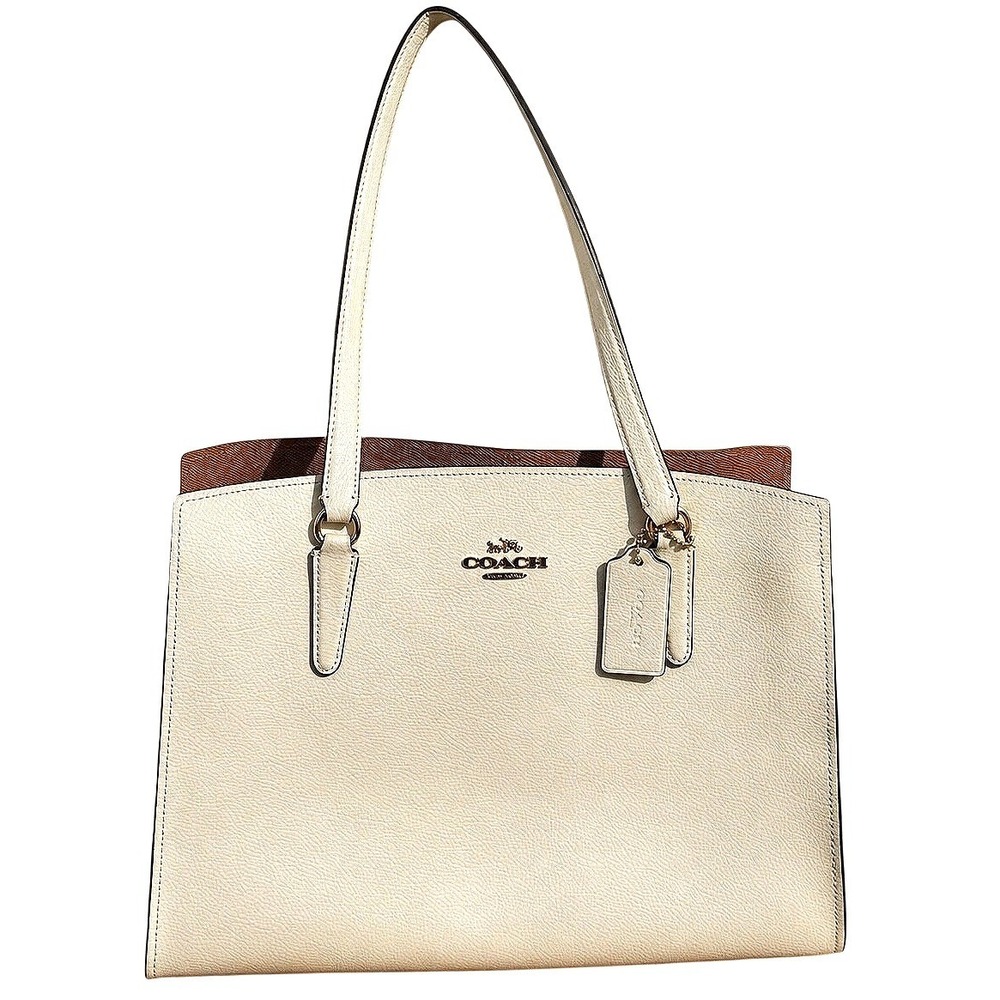Coach Tatum Carryall C4078 Chalk Light Saddle Leather Tote Shoulder Bag